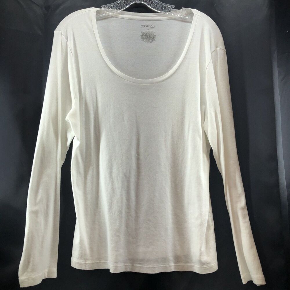 St. John’s Bay V Neck Long Sleeve Cotton Top/Tee White Size XL Basics Minimalist